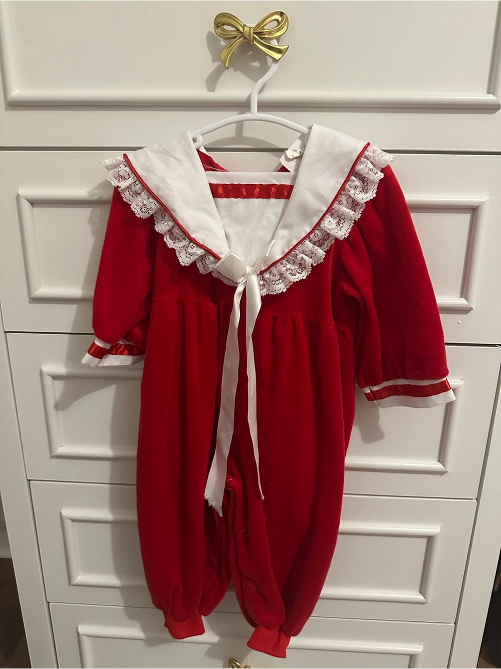 Vintage Fancy Pants Red Christmas Baby Romper 18M Sailor Collar Holiday Outfit